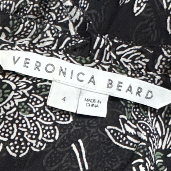 Veronica Beard Natuka black green sheer floral print ruffle trim blouse size 4 - Picture 12 of 16